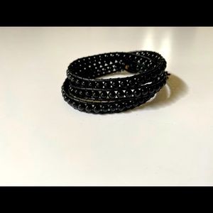 Black Onyx Leather Wrap Bracelet